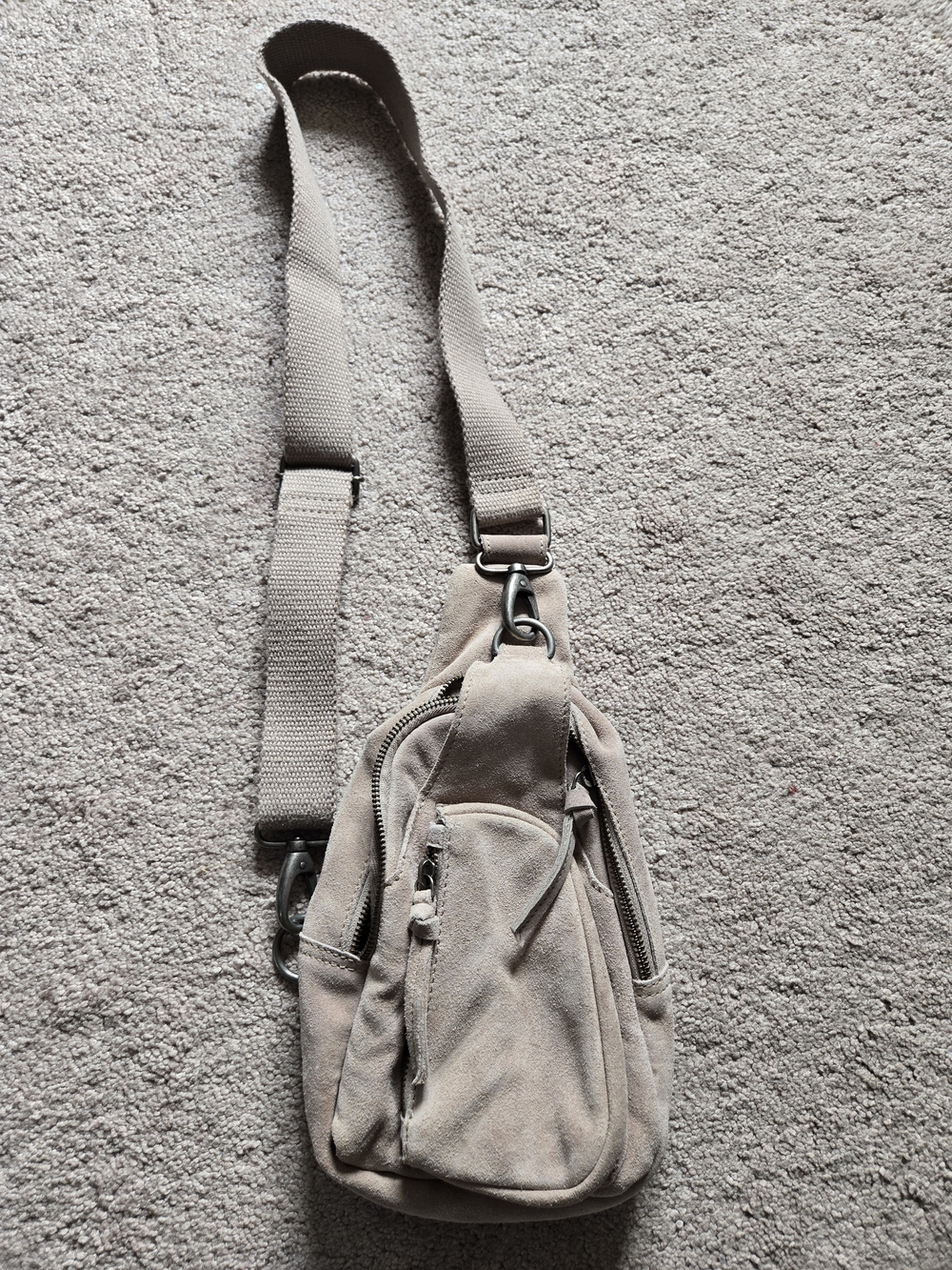Free People Neutral Taupe Suede Crossbody Sling Bag